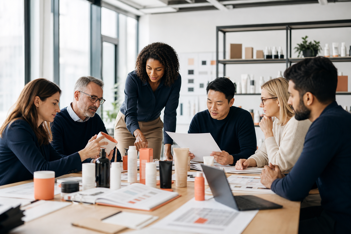 A multidisciplinary compliance team reviewing products and documentation for a growing brand
