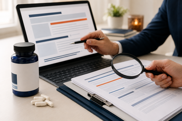 Food supplement marketing claims and compliance documentation under review